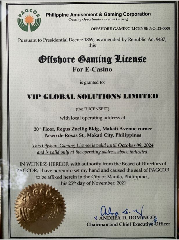 certificate sbobet
